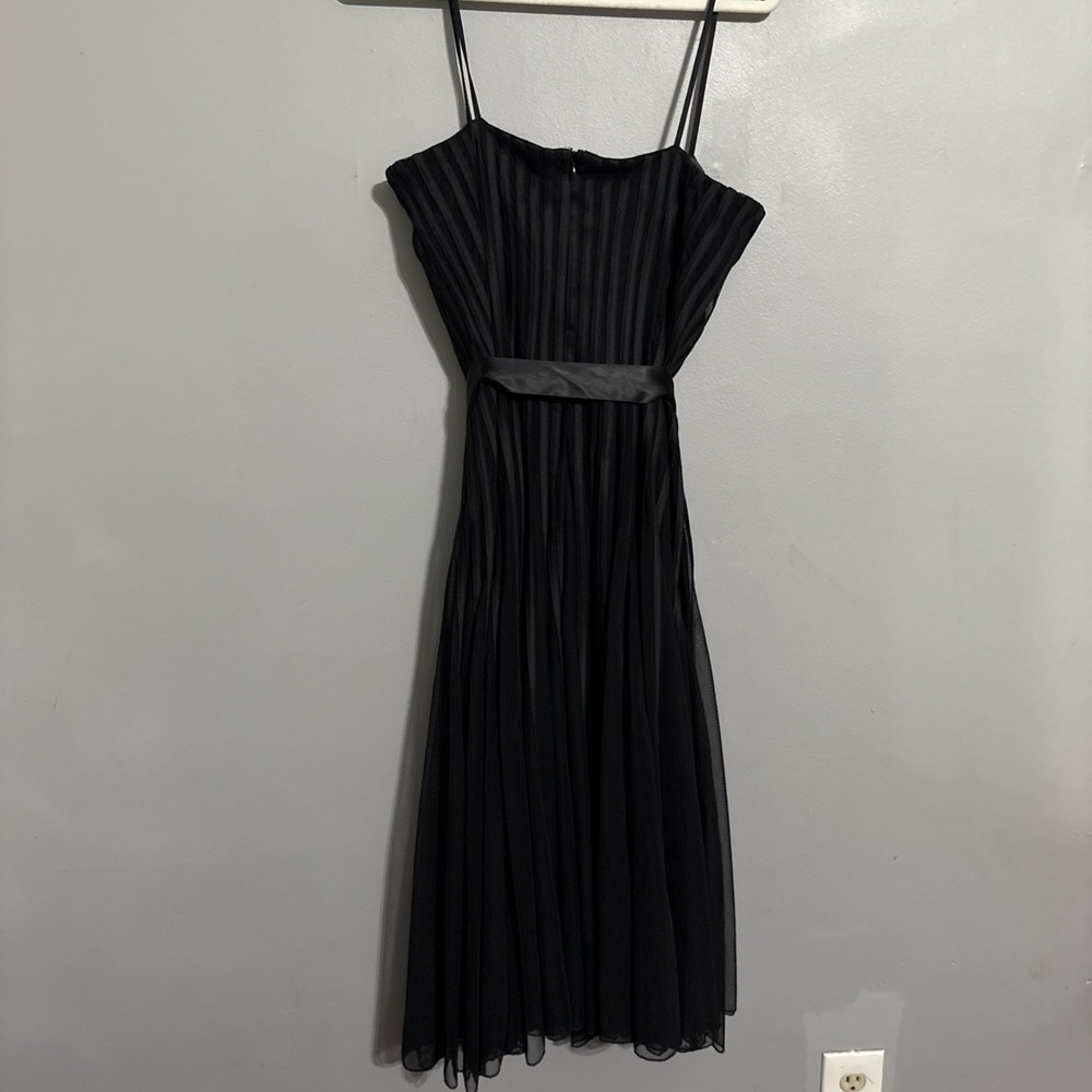 JS Collections Black‎ Tulle Striped Sleeveless Midi Holiday Party Dress Size 10 - Picture 6 of 13